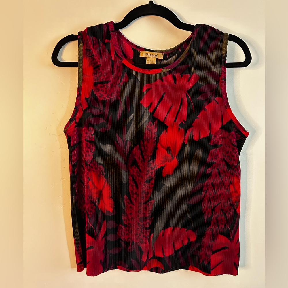 Pink tropical Plissé tank top